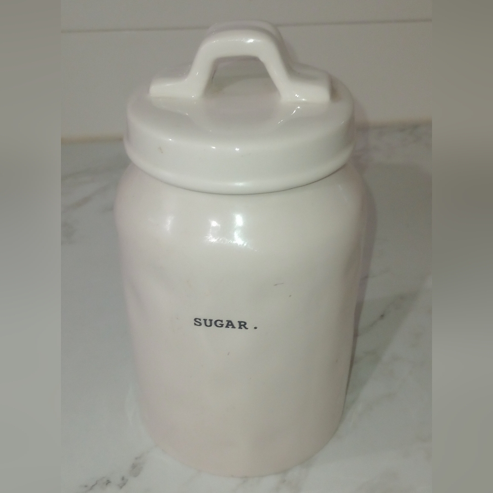 White Ceramic Sugar Jar Rae Dunn